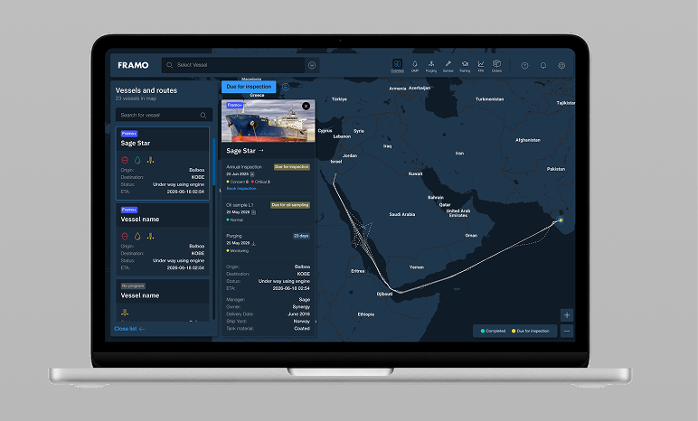 MyPage kartvisning med fartøy og ruter